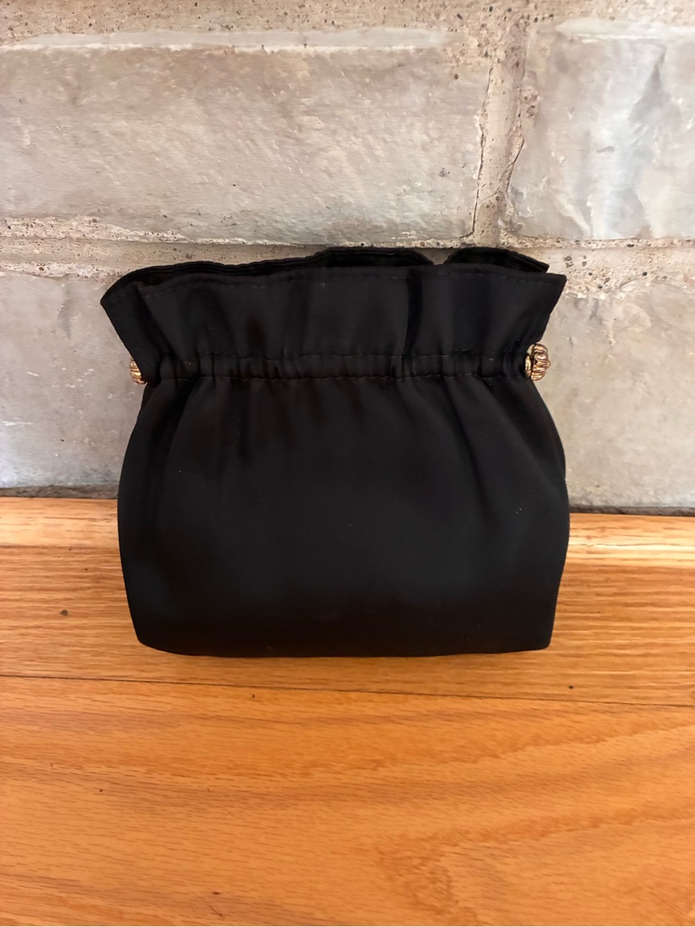 Black Drawstring Satin Pouch Bag
